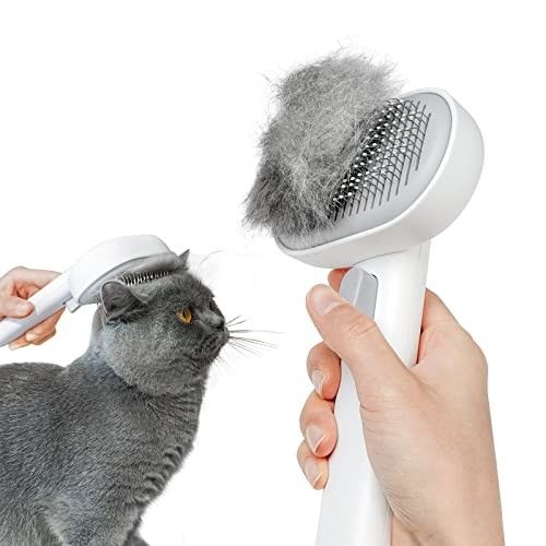 aumuca Cat Brush with Release Button, Cat Grooming Brush for Long or Semi-Short