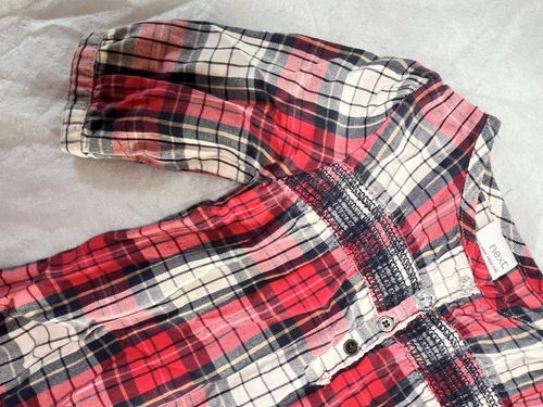 NEXT Girls Long Sleeve Tartan Check Smocked Dress Red Navy 2-3 Years Winter — image 2