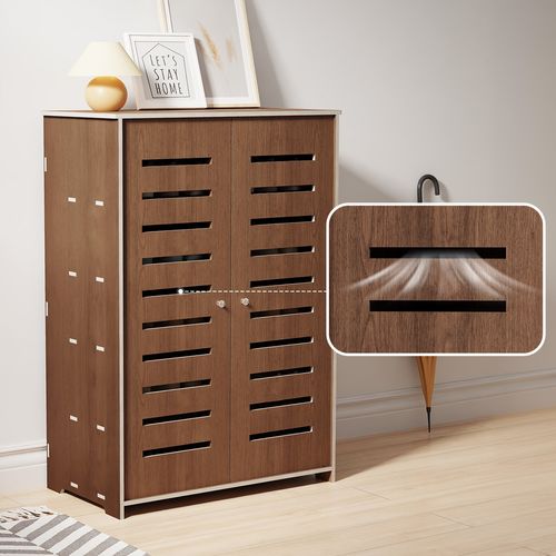 Shoe Cabinet Storage Cupboard Footwear Stand Rack Wooden Double Doors UK — image 11