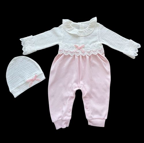 Baby Girl Cotton Romper Hat Outfit Lace PINK — image 5