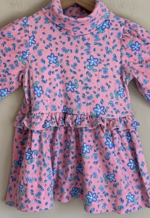 Vintage Osh Kosh Dress Knit Turtleneck Ruffle Floral Girls Size 3T 3 — image 3