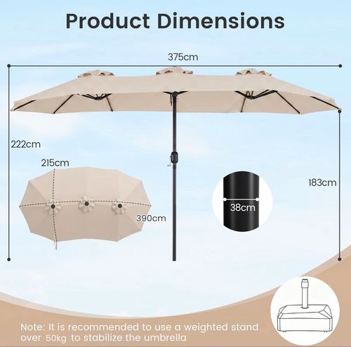 3.8m Double-Sided Patio Parasol Beige Extra Large Sun Umbrella Crank Umbrella Uk — image 6
