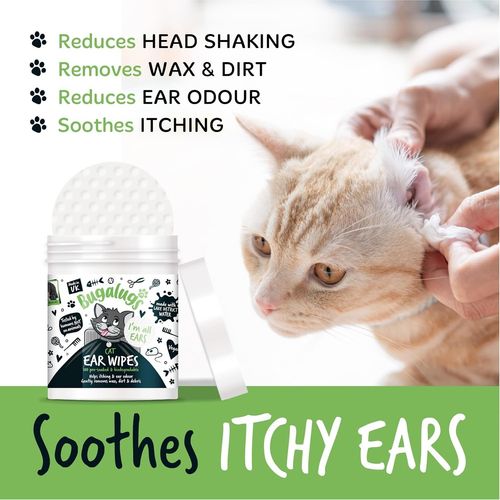 BUGALUGS Cat Ear Cleaner Cat Wipes 100 Biodegradable Stops Head Shaking, Itching — image 8