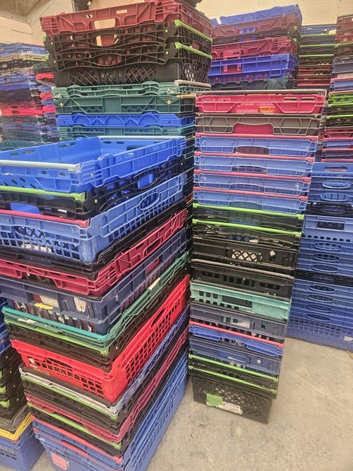 Heavy Duty Plastic Folding Crate / Stackable Storage Box – Varied Colours (x 10) — image 1