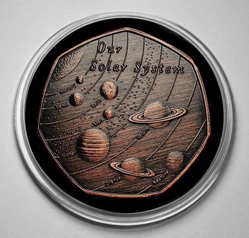 OUR SOLAR SYSTEM Antique Bronze Commemorative Coin in Capsule. Sun/Moon/Earth — image 11