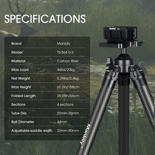 Manbily Carbon Fiber Hunting Tripod with saddle clamp,Hunting Tripod NEW STOCK — image 6