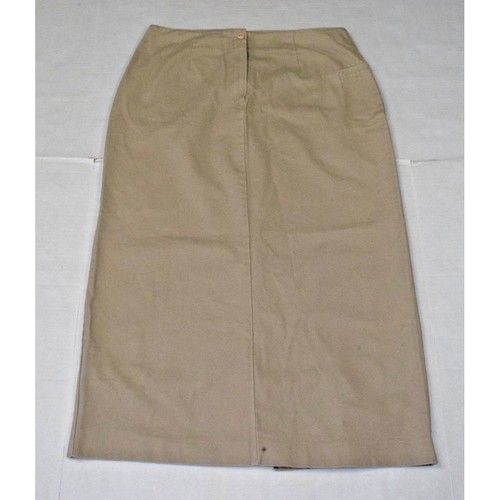 Vintage 80s Pencil Skirt Forenza Size 16 Khaki Cotton Back Slit Made USA