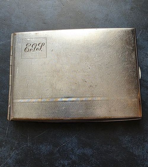 Antique Art Deco Silver Plated Engine Turned Pocket Cigarette Case Monogrammed
