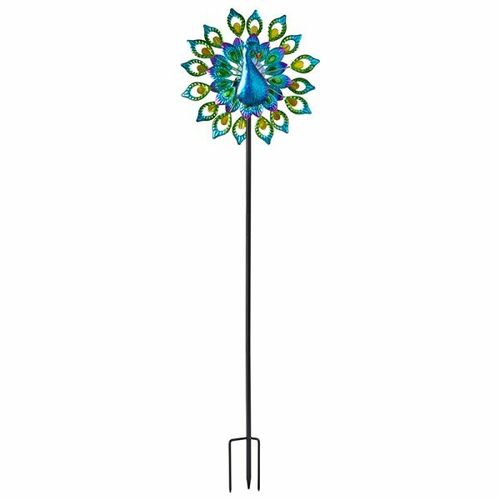 Peacock Bright Metal Wind Spinner Solar Powered Garden LED Light Up Decoration — image 2