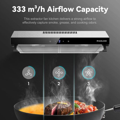 GASLAND 60/90 cm Wall Visor Cooker Hood Kitchen Extractor Fan 3 Speeds air Flow