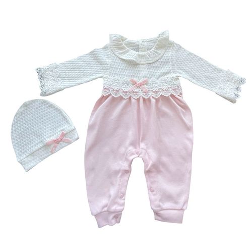 Baby Girl Cotton Romper Hat Outfit Lace PINK — image 2
