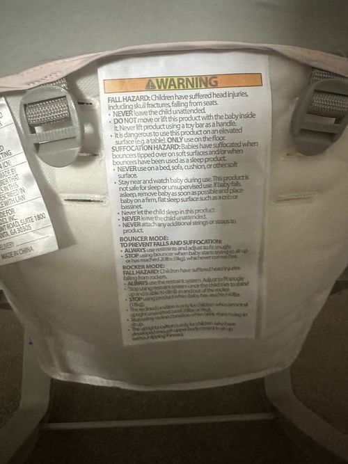 Ingenuity Baby Bouncing Chair Seat with Harness, Pink/White/Grey Bunny Pattern — image 2