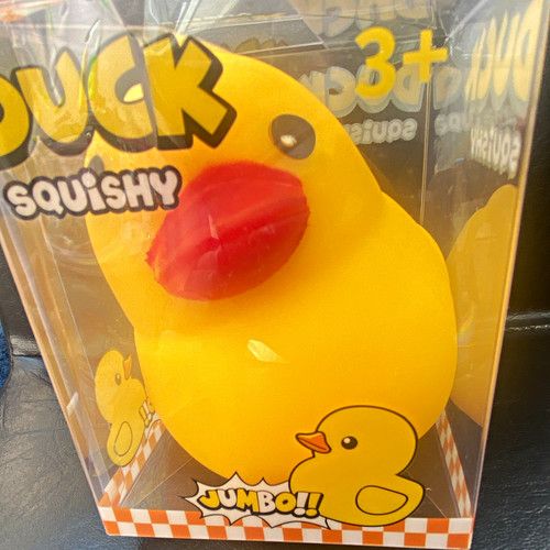 Jumbo Duck Squishy Squeeze Toy, Yellow & Red Duck, Age 3+ Years