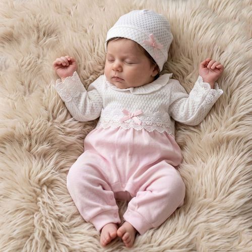 Baby Girl Cotton Romper Hat Outfit Lace PINK — image 1