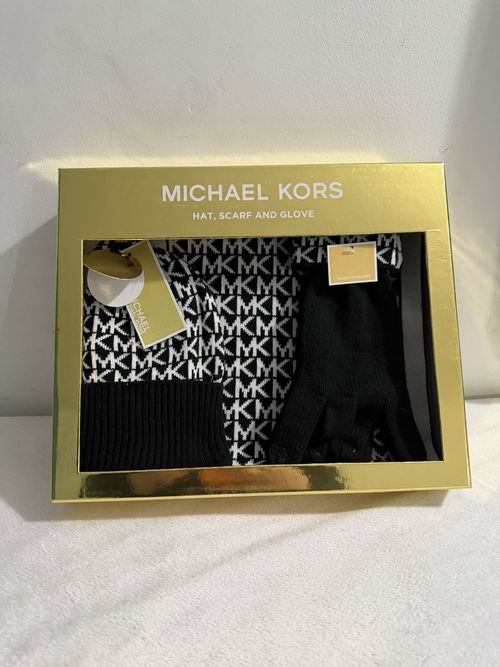 NEW MICHAEL KORS LOGO HAT, SCARF & GLOVES SET R.R.P. $98.00 new and boxed  — image 1