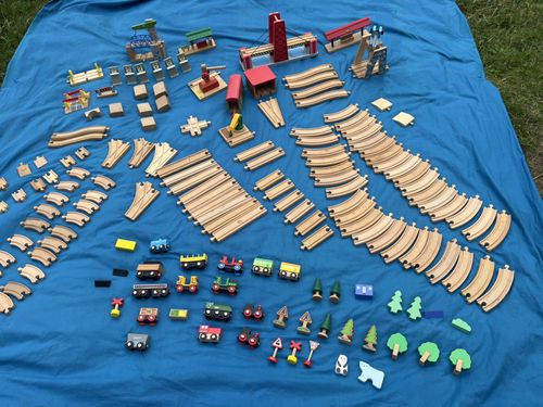 Large Brio etc Wooden Railway Train Set. Station, Bridges, Sheds & vehicles  — image 1