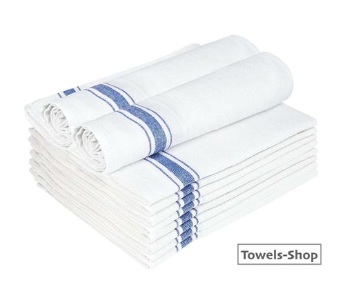 50x Cotton Catering Kitchen Restaurant Bar Glass Cloth Blue Stripe Tea Towels  — image 3