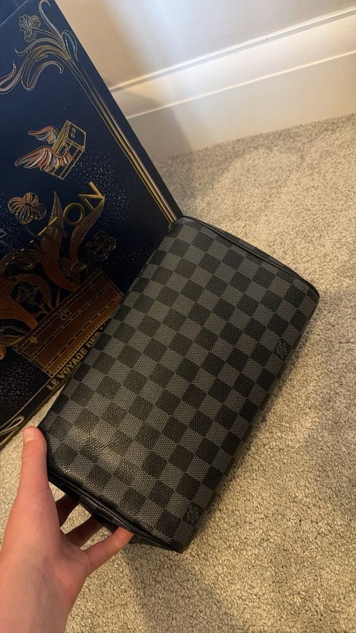 Louis Vuitton Damier Graphite Check Leather Zip Toiletry Bag Pouch Handle — image 3