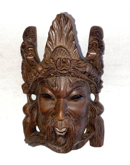 Vintage Emperor Hand Carved Wood Mask Chinese Asian Folk Art Wall Hanging Decor 