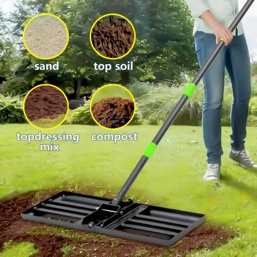 Heavy Lawn Leveling Rake 30"x10" Level Lawn Tool with 6ft Steel Extended Handle