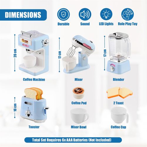 Kitchen Appliances Toy Set Kids Pretend Play Coffee Toaster Mixer Blender Food — image 4