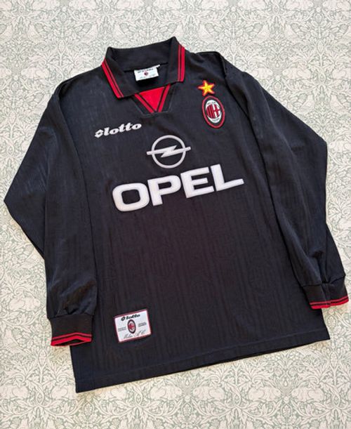 Lotto AC Milan Away Shirt Black Long Sleeve Adults Size M Opel Sponsor