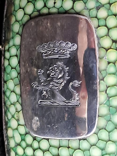 Superb Georgian W & S Jones, Armorial Crested Green Shagreen Furnished Etui — image 4