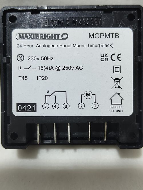 24 Hour Mechanical Panel Mount Timer Black 240V 16A — image 5