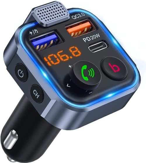 WQPRA Car FM Transmitter, Wireless Bluetooth 5.0 Radio Adapter Car Kit