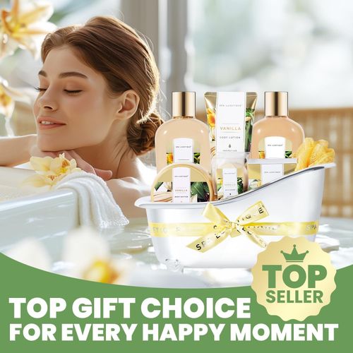 8 Piece Vanilla Bath Gift Set for Women Body Butter Bath Bomb Bubble Bath Spa Gi — image 2