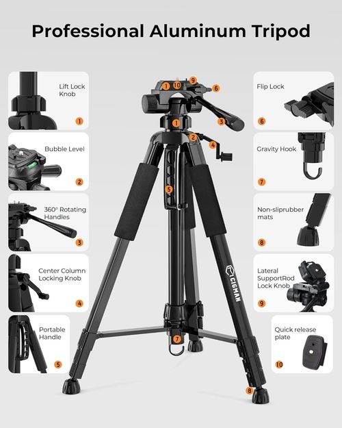 CIGMAN 1.5m Aluminum Laser Level Tripod with Spirit Level, with 5/8"-11 Male (FW — image 3