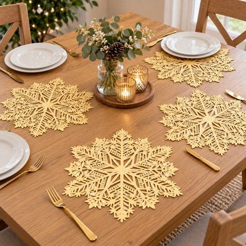 12pc Golden Placemats & Coasters Set Heat Resistant Anti Slip Table Mats