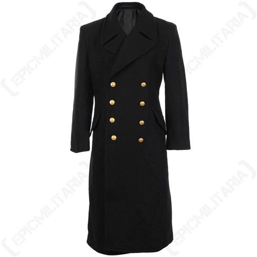 Black Navy Wool Great Coat - Winter Trench Naval Military Full Length Mens