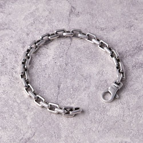 Solid 925 Sterling Silver Mens Plain Chain Clasp Cuff Bracelet Full length — image 2