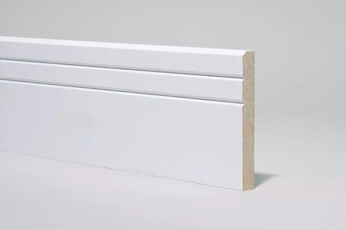 5 x Skirting Board White Primed MDF Chamfered 2 VGrooves 144mm x 18mm x 1.8m