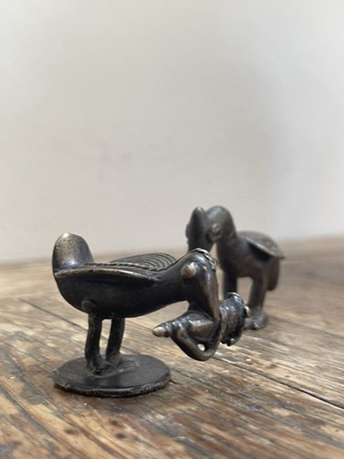African Art Akan Gold Weights Pair Of Birds With Prey Bronze