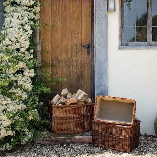 X Large Deluxe Rectangular Hessian Lined Log Basket Distilled cane 68x46x42cm — image 4