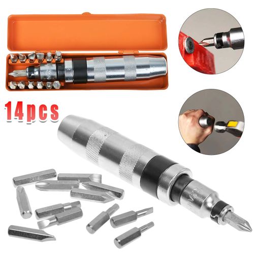 Heavy Duty 1/2" Drive Hand Impact Screw Driver with 13 Impact Screwdriver Bits — image 2