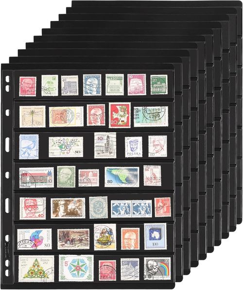 10 Black Sheets 20 Pages Stamp Album Pages 7 Pockets Each for Standard Binder 8. — image 3