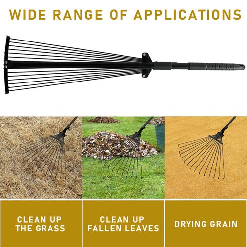 25 TINES ADJUSTABLE TELESCOPIC METAL GARDEN RAKE LEAF METAL HANDLE LAWN GRASS — image 7