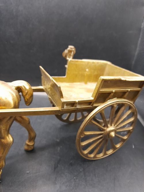 Good Size Vintage Solid Brass Horse  Drawn Carriage - 11 By 16 By 3.5" Approx. — image 5
