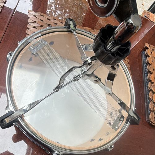 Precision Drum Company Green Sparkle Metal Snare Drum Set with Snare Stand — image 6