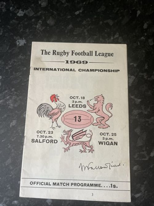 RUGBY LEAGUE INTERNATIONAL CHAMPIONSHIP PROGRAMME ENGLAND v FRANCE 1969