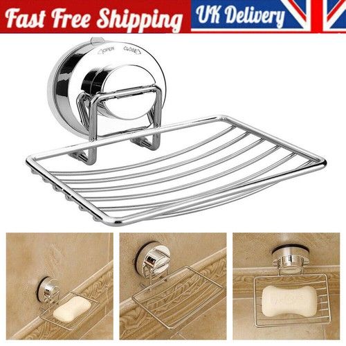 Strong Suction Bathroom Shower Chrome Accessory Soap Dish Holder Cup Tray UK