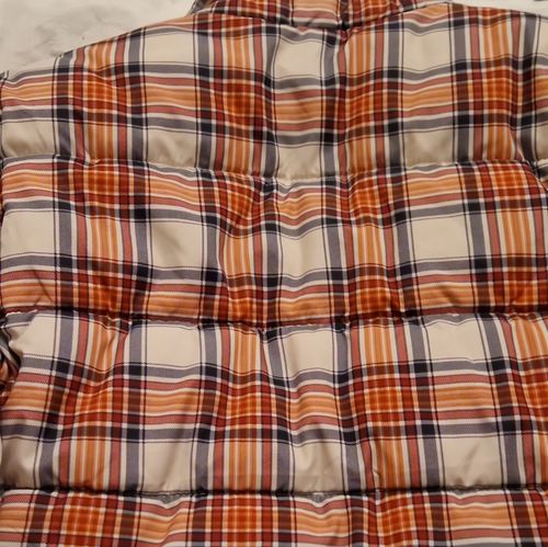 Red Herring Girls Size S Check Puffer Jacket Padded Zip Beige Orange Navy — image 7