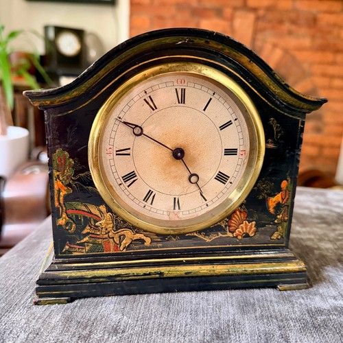 Antique Swiss Chinoiserie Mantel Clock Platform Escapement Serviced 1930s