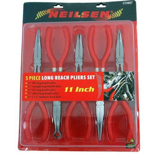 Neilsen 5pc Extra Long Reach Bent Straight Pliers Plier Soft Grip Handle Set 11" — image 2