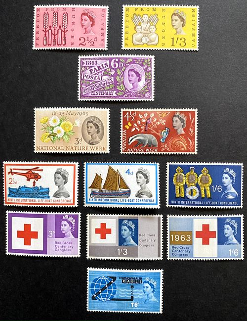 1963 Commemorative Stamp Full Phosphor Year Set SG634p - SG645p MNH Cat £150+ — image 1