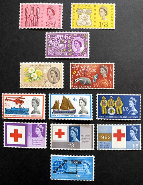 1963 Commemorative Stamp Full Phosphor Year Set SG634p - SG645p MNH Cat £150+