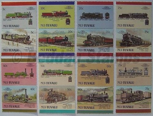 1988 NUI (Tuvalu) Set #4 Train Locomotive Railway Stamps (Leaders of the World)